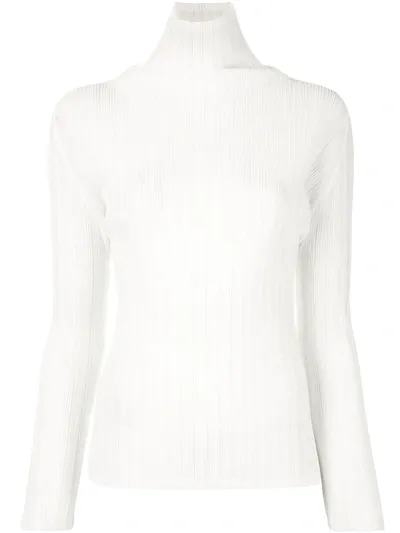 Issey Miyake Pleated Roll Neck Jumper In White