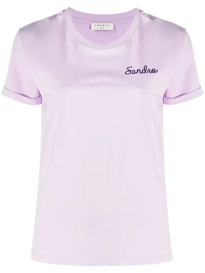 Sandro Rubis Embroidered Logo Tee In Purple