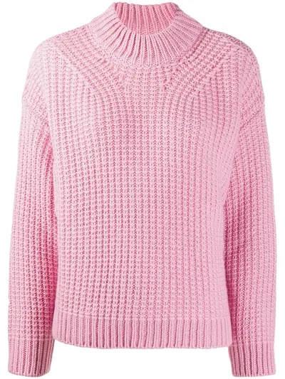 Essentiel Antwerp High Neck Cable Knit Jumper In Pink