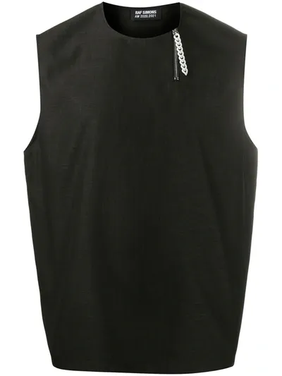 Raf Simons Zip-front Sleeveless Shirt In Black