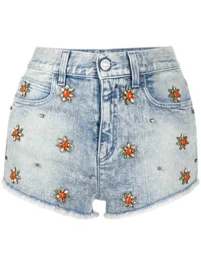 Pre-owned Gucci Embellished Denim Shorts In Blue