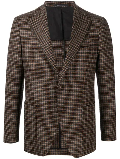 Tagliatore Plaid Check Blazer In Brown