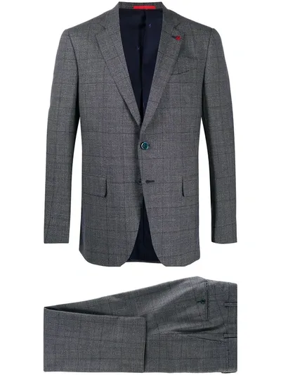 Isaia Slim-fit Checked Suit In Blue