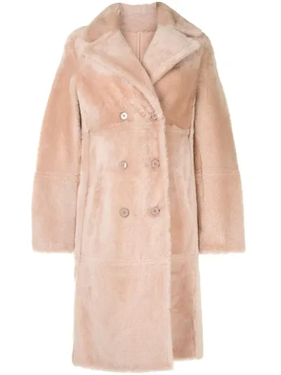 Yves Salomon Double-breasted Long-sleeve Coat In Pink