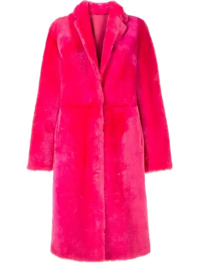 Yves Salomon Fur Trimmed Single-breasted Coat In Pink