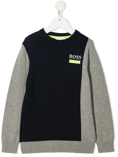 Hugo Boss Kids' Two-tone Logo Print Sweatshirt In Grey