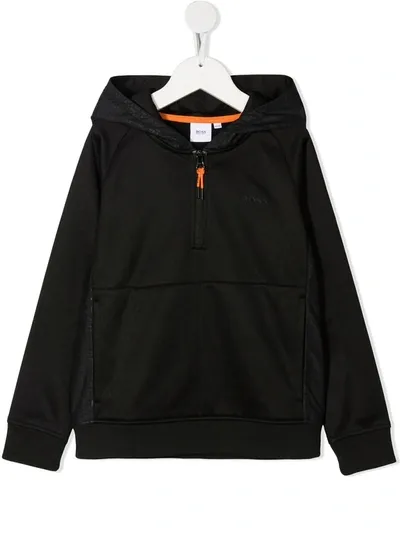 Hugo Boss Kids' Front-zip Hoodie In Black