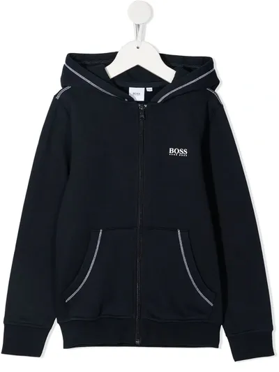 Hugo Boss Kids' Embroidered Logo Hoodie In Blue