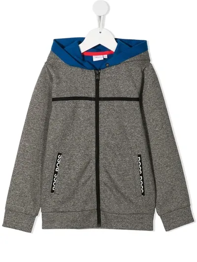 Hugo Boss Kids' Contrast Panel Zip-up Hoodie In Grey