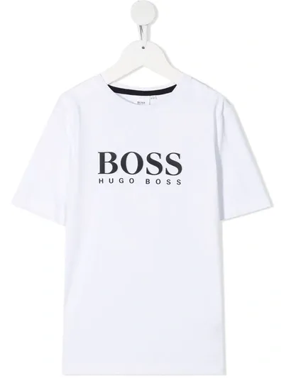 Hugo Boss Kids' Logo Print T-shirt In White