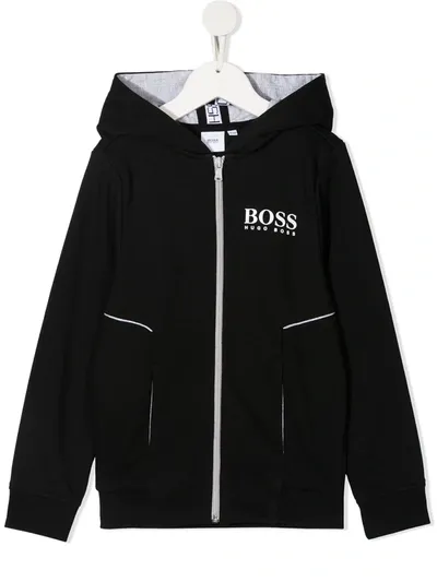 Hugo Boss Kids' Logo-embroidered Zipped Jacket In Black