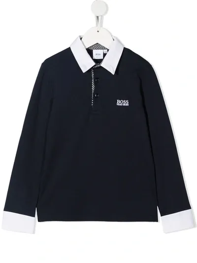 Hugo Boss Kids' Long Sleeve Polo Shirt In Blue