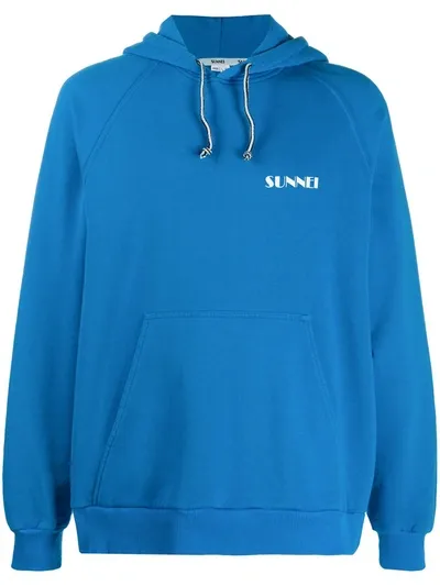 Sunnei Logo-print Cotton Hoodie In Blue