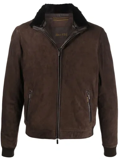 Moorer Suede Bomber Jacket In Brown