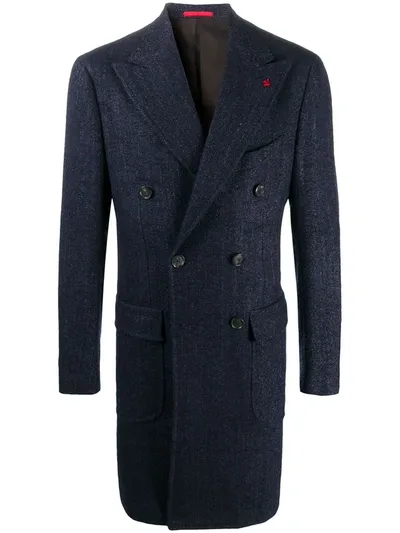 Isaia Double-breasted Wool Coat In Blue