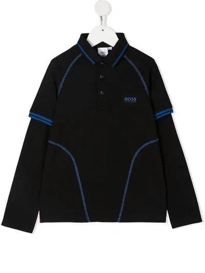 Hugo Boss Kids' Contrast-stitch Layered Polo Top In Black