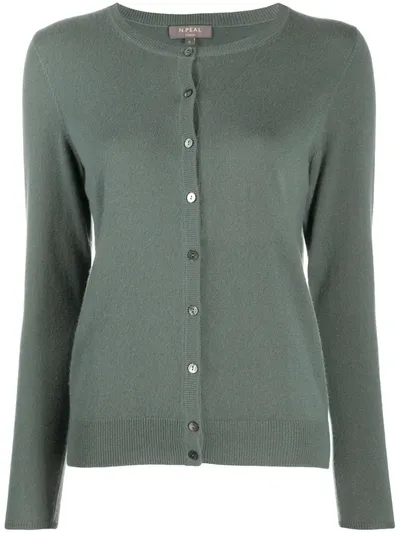 N•peal Crew Neck Cashmere Cardigan In Green