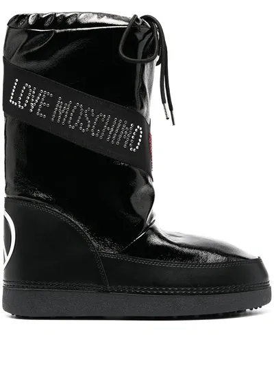 Love Moschino Rhinestone-embellished Snow Boots In Black