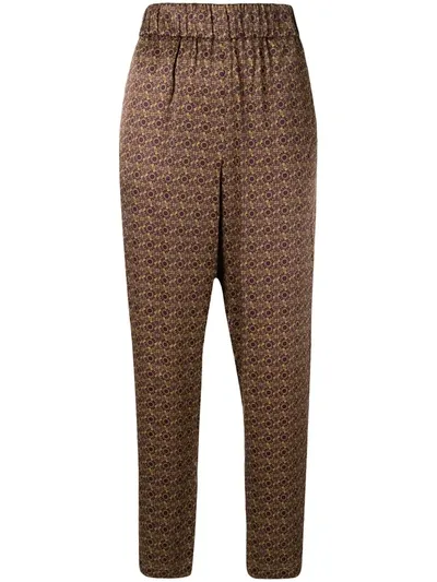 Raquel Allegra Geometric-print Cropped Trousers In Brown