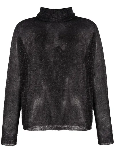 Liu •jo Semi-sheer Roll-neck Jumper In Black