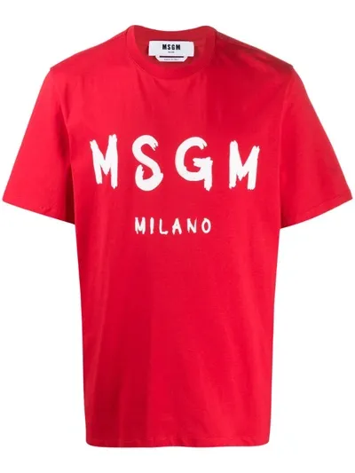 Msgm Logo Cotton T-shirt In Red