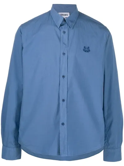 Kenzo Shirt With Tiger Embroidery In Light Blue