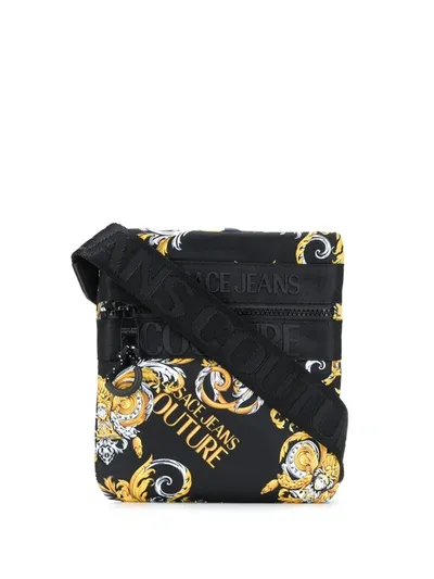 Versace Jeans Couture Logo Plaque Classique Print Shoulder Bag In Black