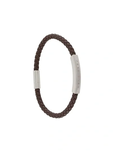 Hugo Boss Woven Logo-plaque Bracelet In Brown