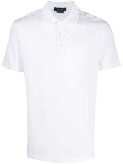 Versace Embroidered Medusa Polo Shirt In White