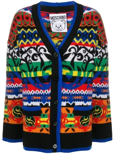 Moschino Lambswool Cardigan Macro Argyle In Blue