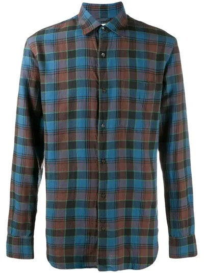 Aspesi Long-sleeve Plaid Shirt In Blue