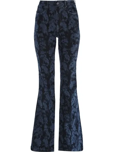 Nicole Miller Floral-print Bell-bottom Jeans In Black