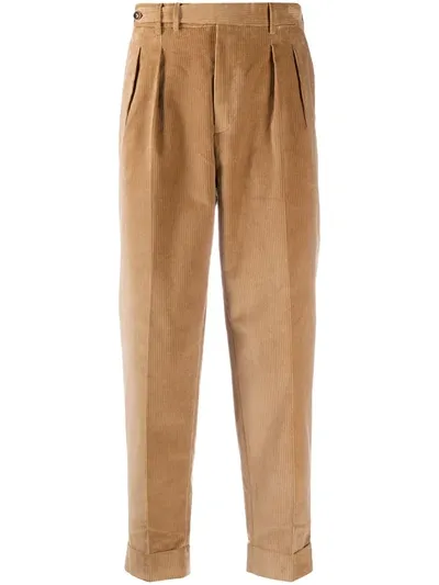 Pt01 Pleated Corduroy Trousers In Brown