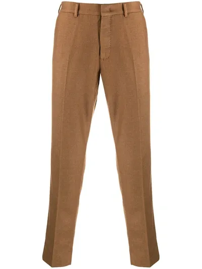 Pt01 Tapered-fit Cropped Trousers In Brown