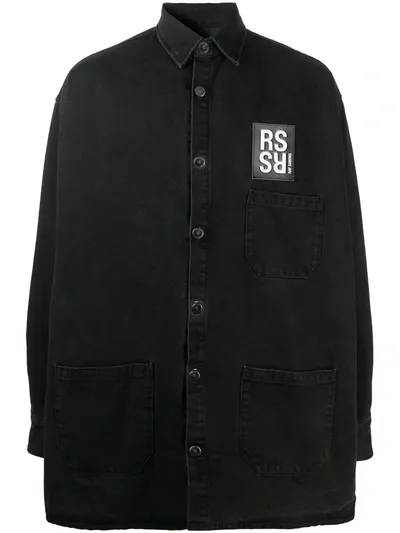 Raf Simons Logo Patch Oversized Denim Shirt In Black