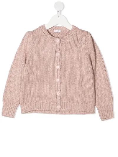 Il Gufo Kids' Purl-knit Crew-neck Cardigan In Pink