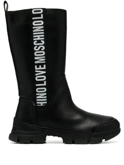 Love Moschino Black Leather Logo Band Boot