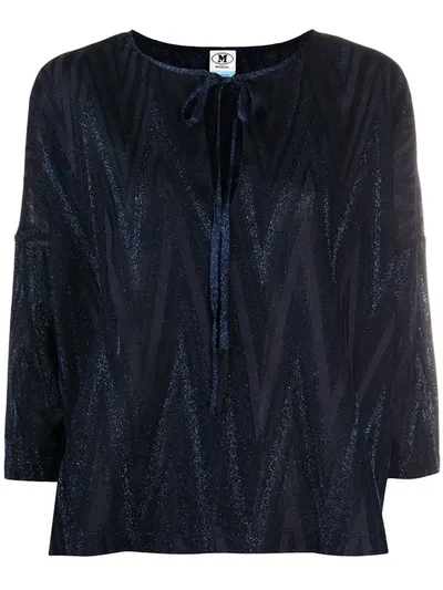 M Missoni Zig-zag Glitter-effect Knit Blouse In Blue