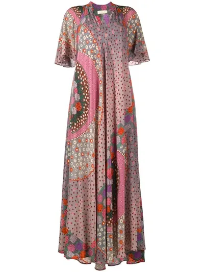 Mes Demoiselles Patchwork Silk Maxi Dress In Pink