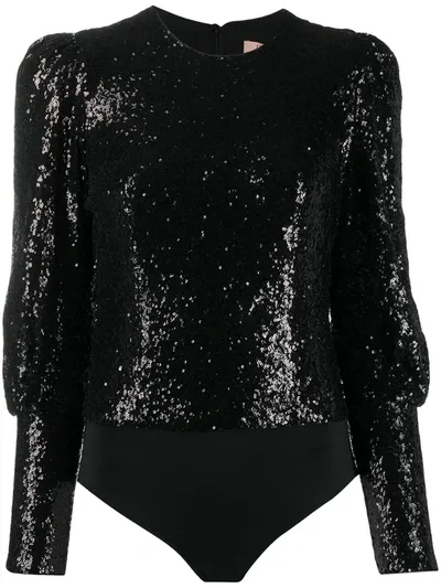 Twinset Sequin-embellished Bodysuit Blouse In Black