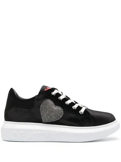 Love Moschino Lace-up Velvet Trainers In Black