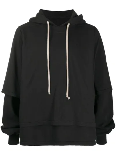 Rick Owens Drkshdw Layered Cotton Hoodie In Black