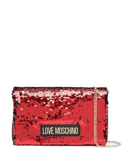 Love Moschino Bi-colour Sequin Evening Bag In Black