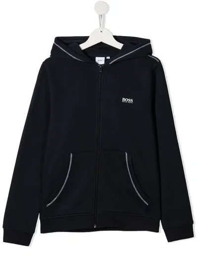 Hugo Boss Teen Logo Cotton Hoodie In Blue