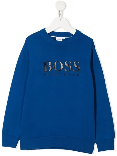 Hugo Boss Kids' Logo Print Cotton Sweatshirt In Blue