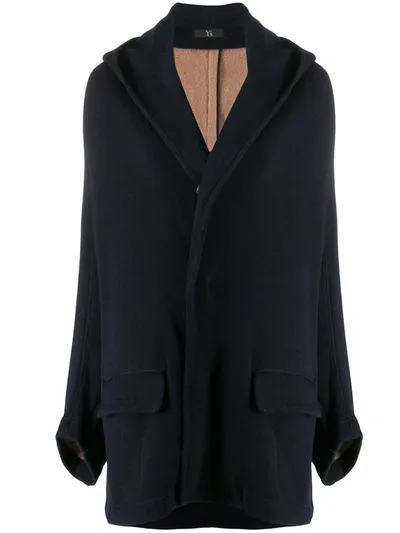 Y's Oversized Hooded Coat In Blue