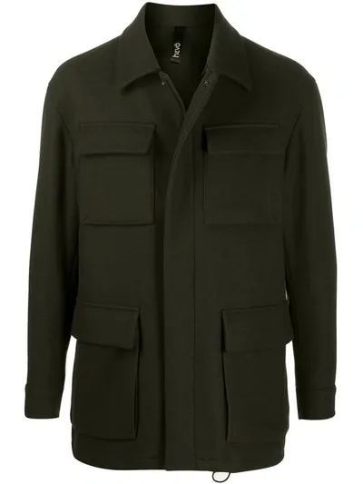 Hevo Multi Pocket Wool-blend Coat In Green