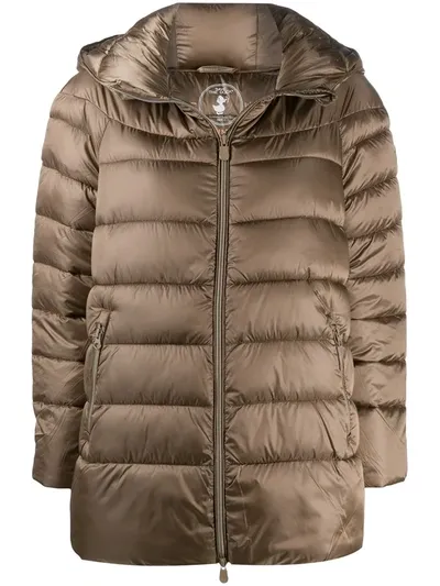 Save The Duck D4696w Irisy Hooded Puffer Jacket In Brown