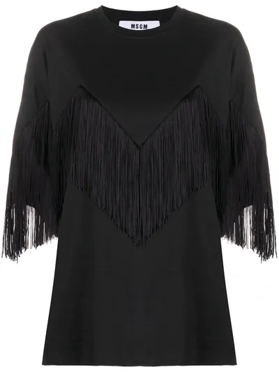 Msgm Fringed T-shirt In Black