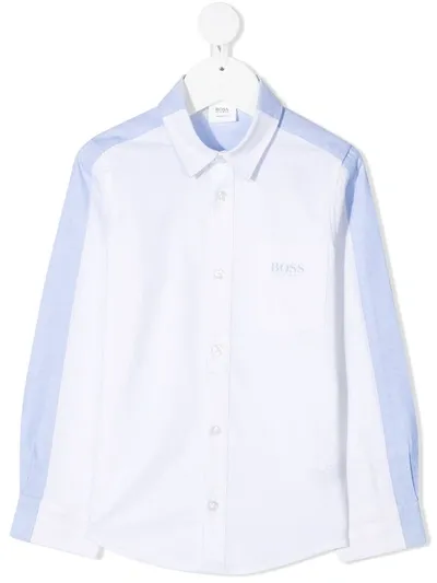 Hugo Boss Kids' Long-sleeved Contrast Panel Shirt In White